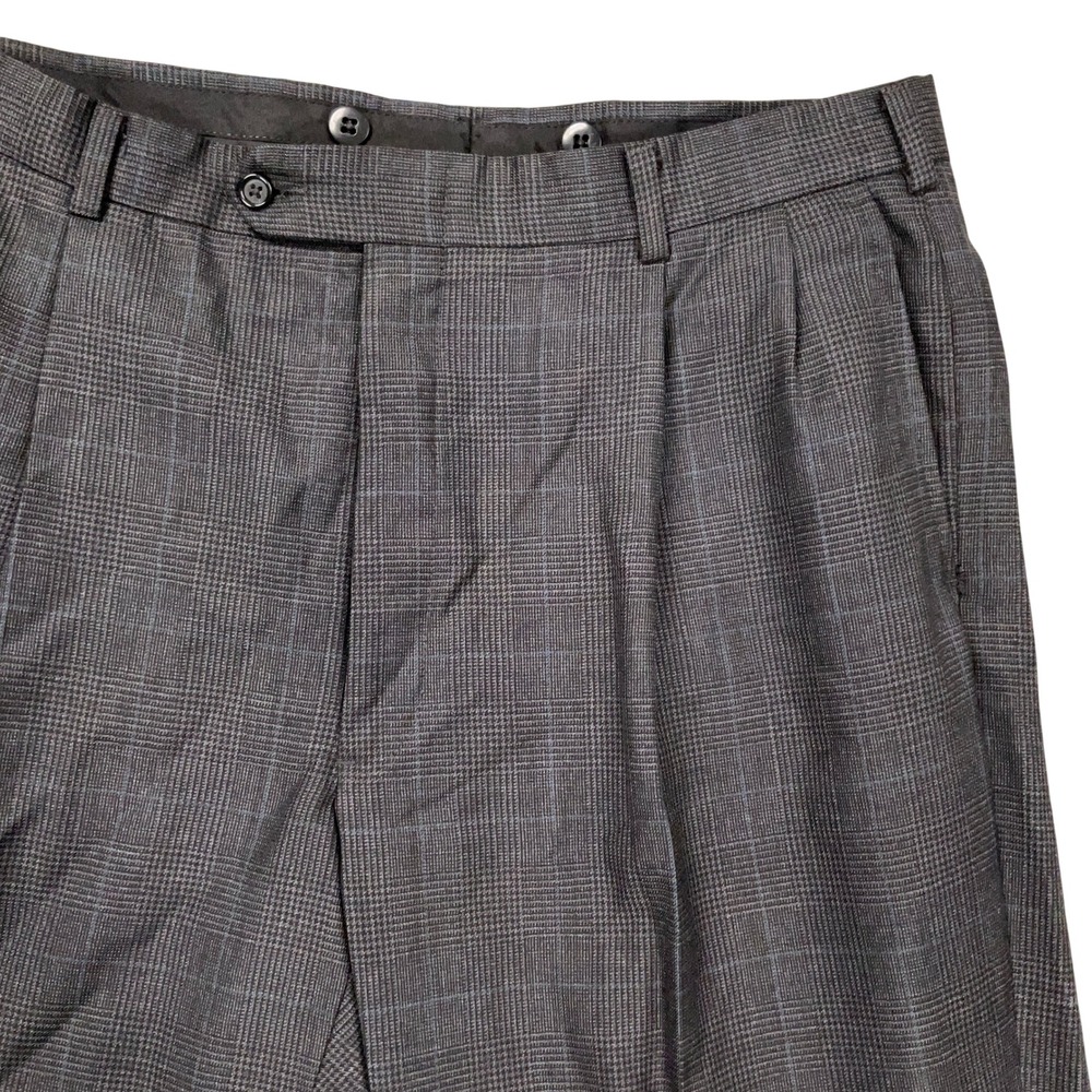 Burberrys Dress Pants Mens 35 Gray Blue Glen Plaid Preppy Heritage Trousers